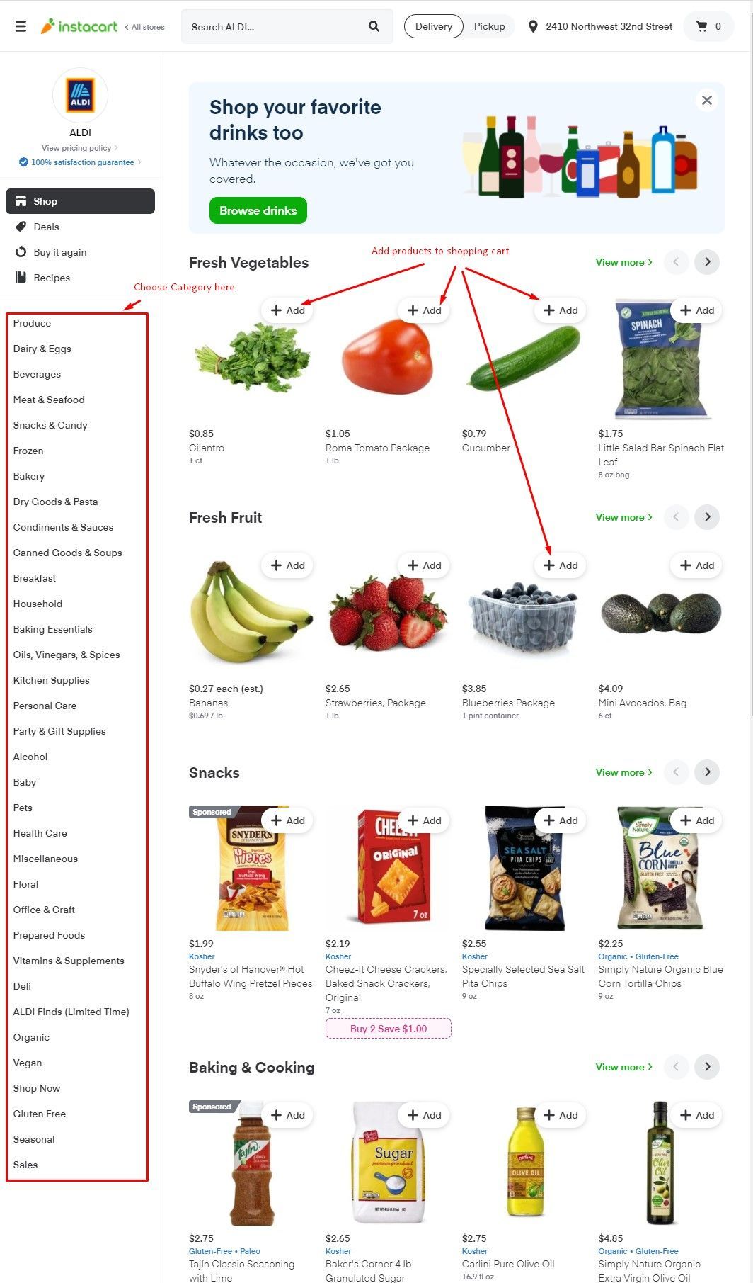 aldi order online product selection